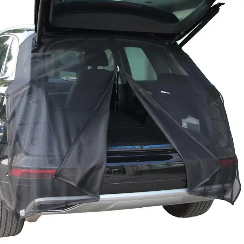 Car Tailgate Mosquito Net For SUV Trunk Tailgate Sunshade With Two-way Zipper Breathable Insect-proof UV-proof SUV Trunk Curtain