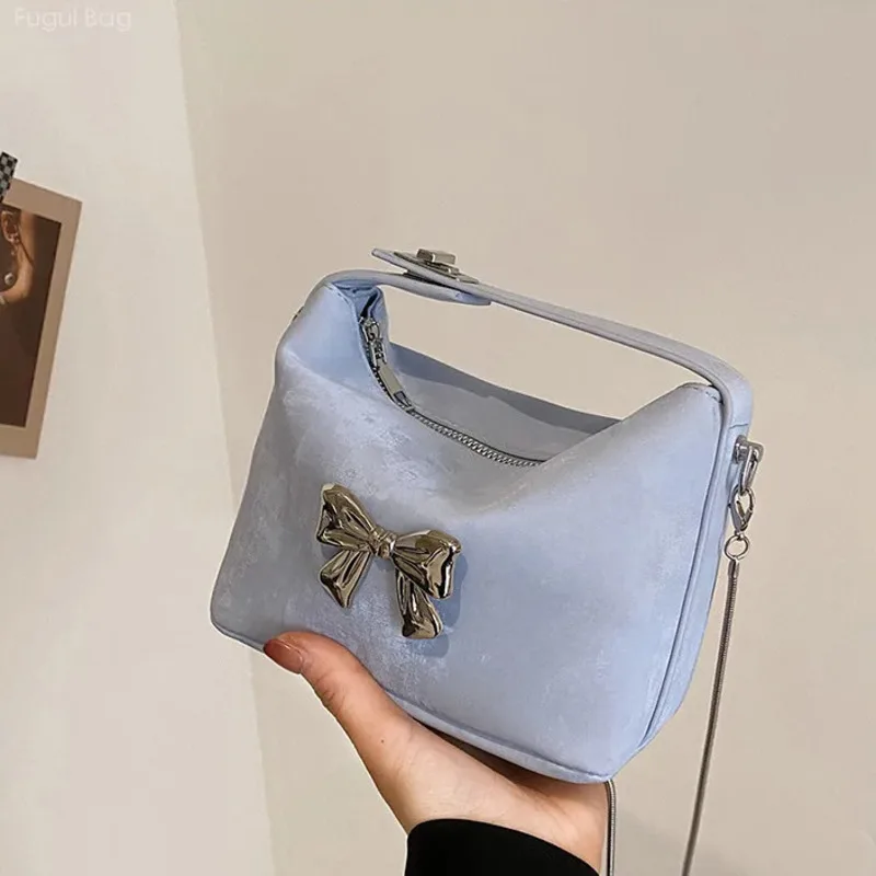 Women's Handheld Bag Single Shoulder Crossbody Bag High End Simple and Exquisite New Solid Color Bow Versatile Fashion Chain