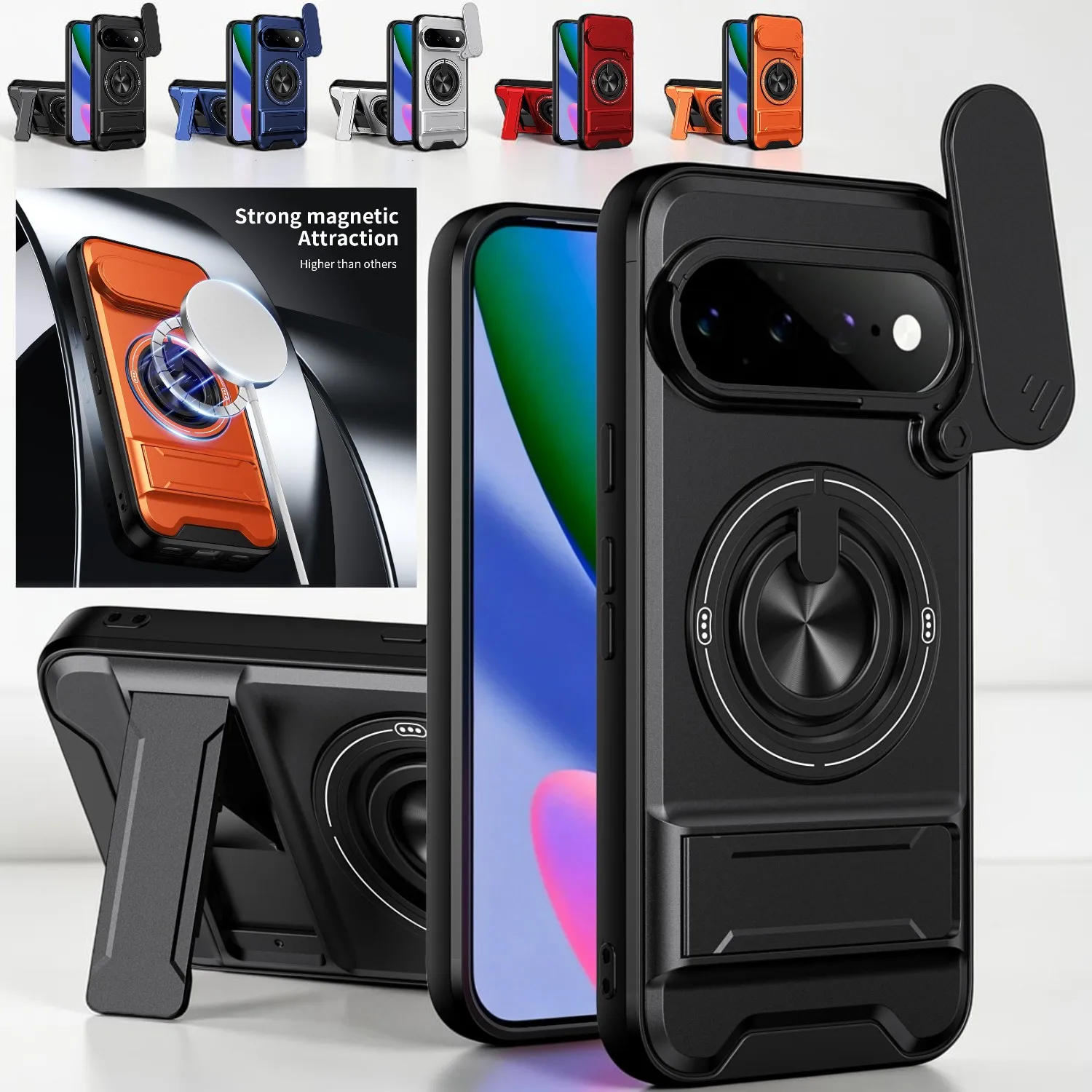 Magnetic Shockproof Phone Case with Slide Camera Protection and Kickstand