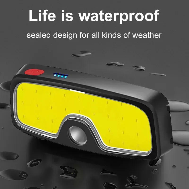 COB LED Super Bright Rechargeable Headlamp 180° Waterproof Head Light for Outdoor Running Fishing Camping Hiking Flashlight
