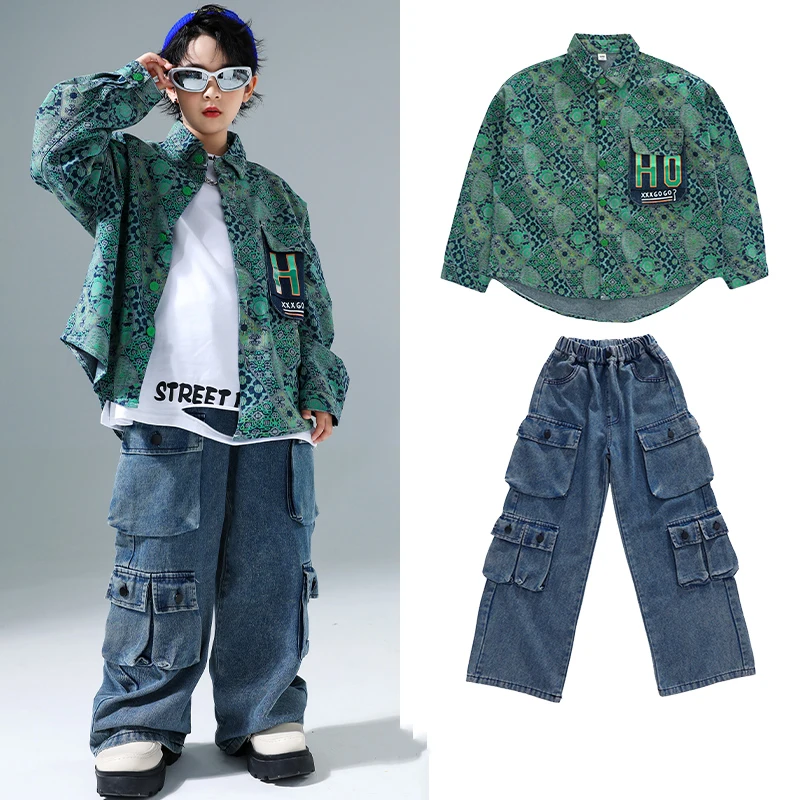 

2023 New Jazz Modern Dance Costumes For Kids Loose Shirts Hiphop Pants Suit Boys Streetwear Hip Hop Performance Wear DQS14648