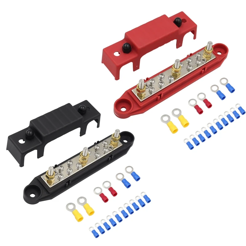 

Terminal Bus Bar Ground Power Distribution Terminal Block Bus Bar with Cover for Auto Marine Car Pickup Trailer RV Boat