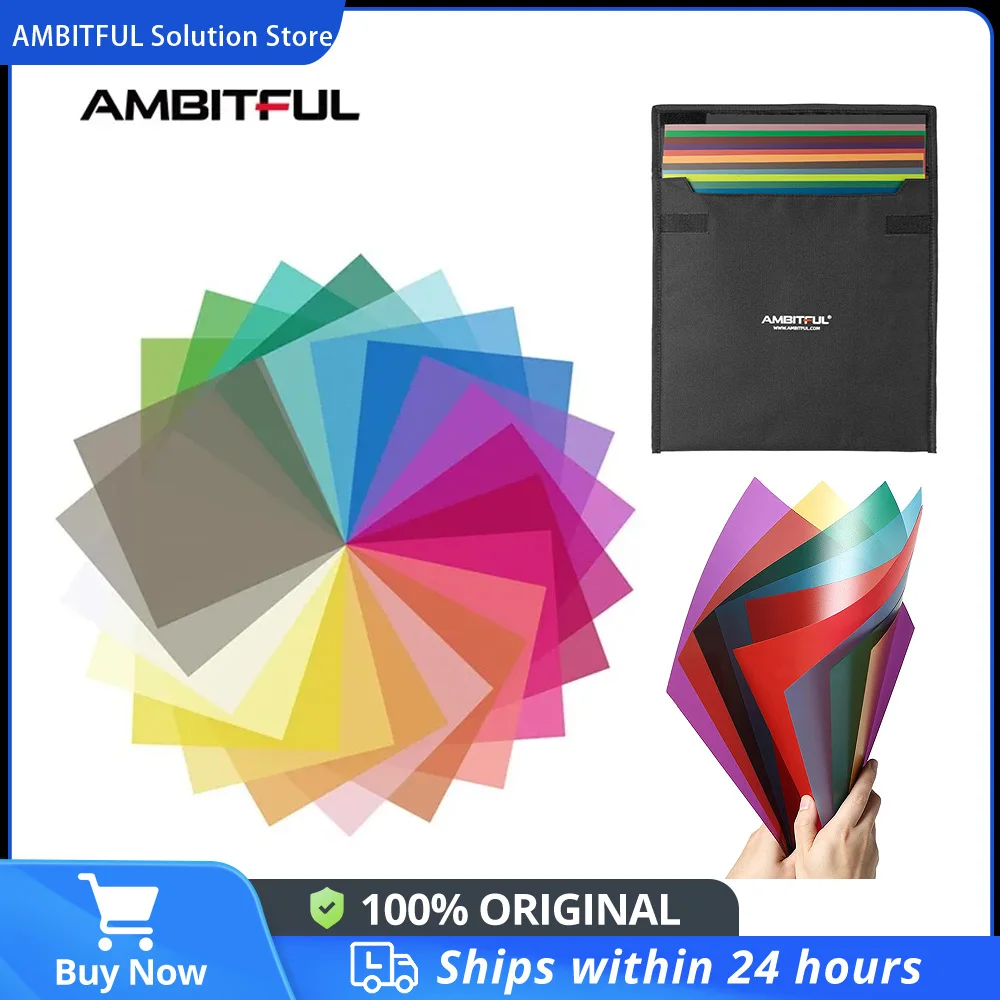 12 x 12 30x30cm 22pcs Color Correction Gels Set Color Gel Filter Film Carrying Bag for Video LED Light Studio Flash AMBITFUL