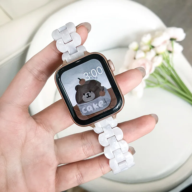 애플 워치 밴드용 수지 팔찌, 아이워치 시리즈 8 울트라 7 SE 교체용, 44mm, 40mm, 45mm, 41mm, 38mm, 42mm