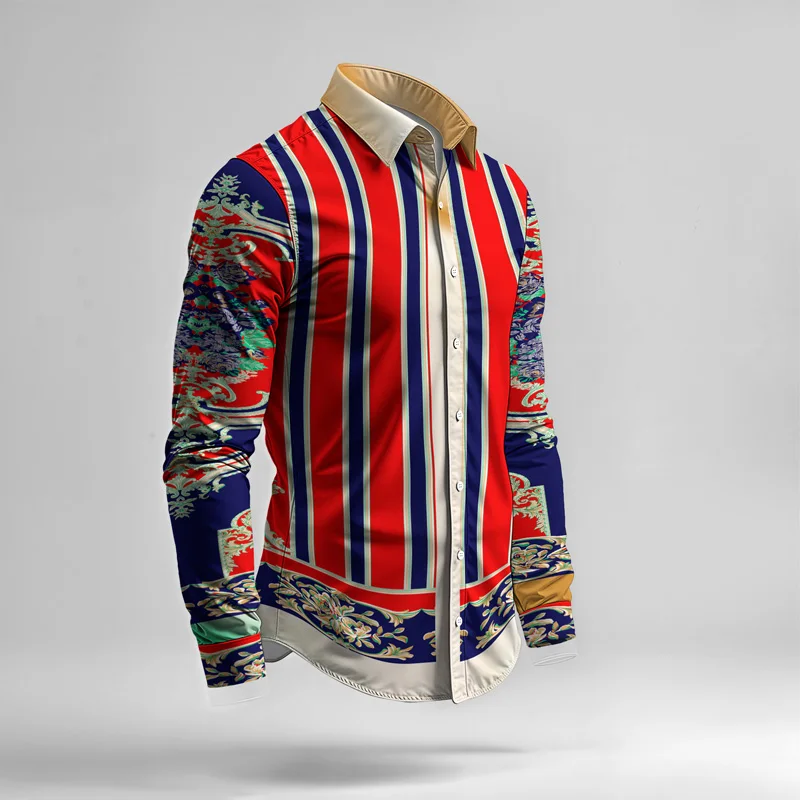 2025 Spring Summer Men Shirt Set Brand Print Fashion Printing Two Piece Set Mens Light Luxury Lightweight Party Long Sleeves_voghion.com