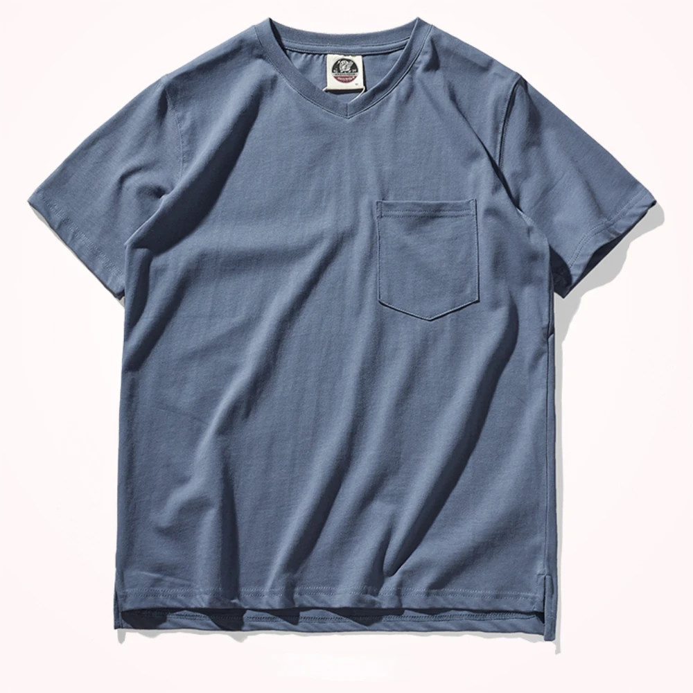 

Summer heavyweight solid color simple cotton short sleeve T-shirt V-neck half sleeve men's clothing bottoming shirt
