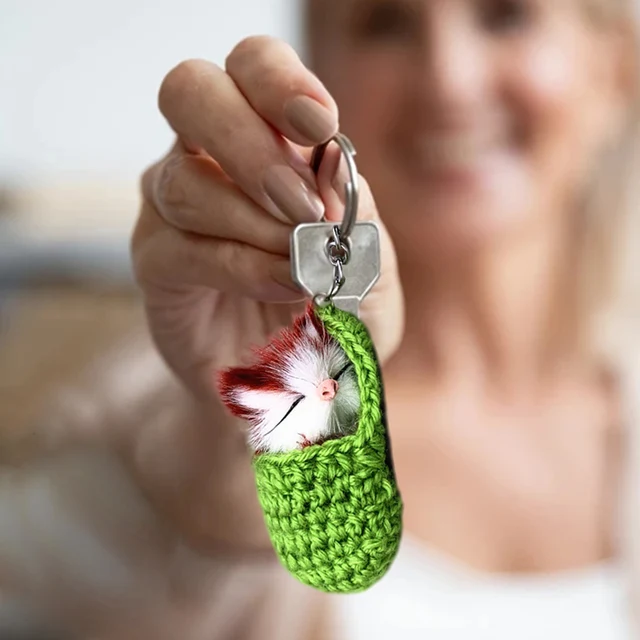 Kawaii Sleeping Cat Keychains Toy Plush Keychain for Women Girls Handmade Faux Rabbit Fur Kitten Key Chains Fluffy Car Key Rings 4