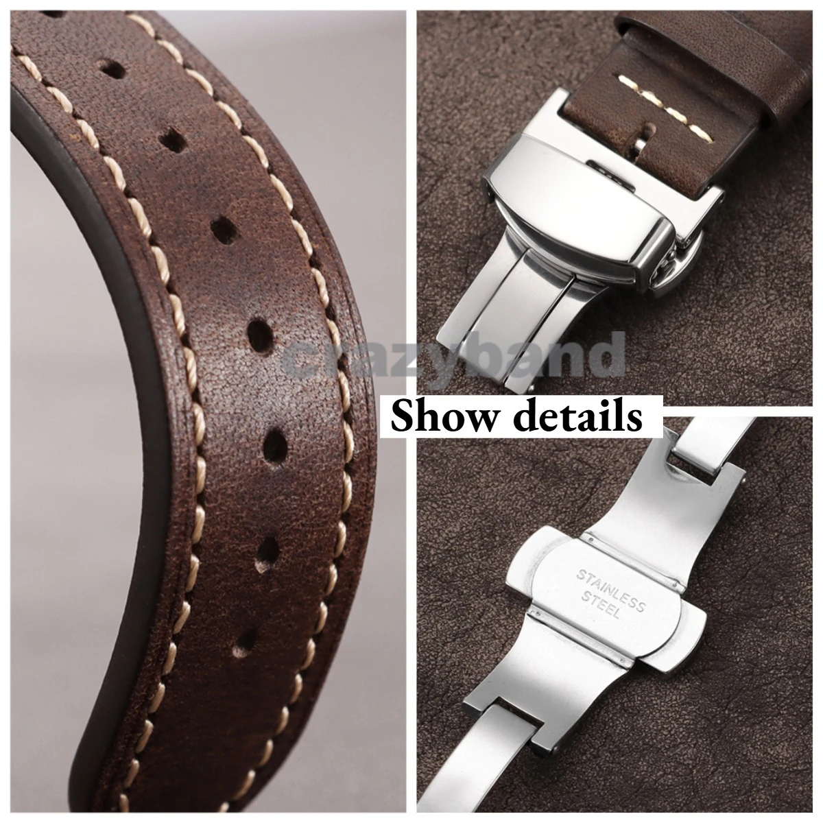 Cowhide Leather Watch Band with Oil Wax Finish and Breathable Design