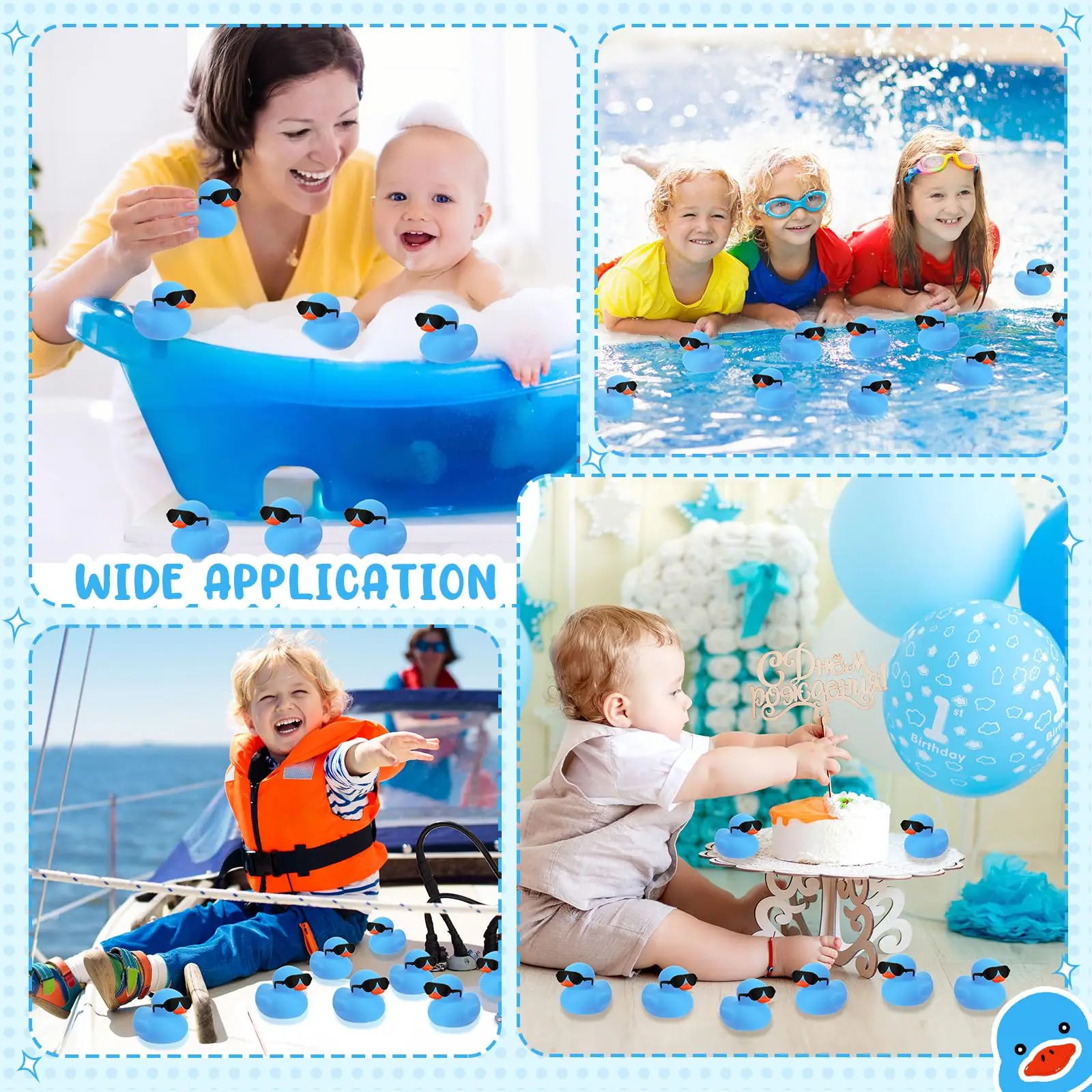6/12/24/36PC Mini Rubber Ducks Blue with Sunglasses Sets Duck Toys Squeaky Rubber Ducks Cute Float  Duckies for Birthday 5