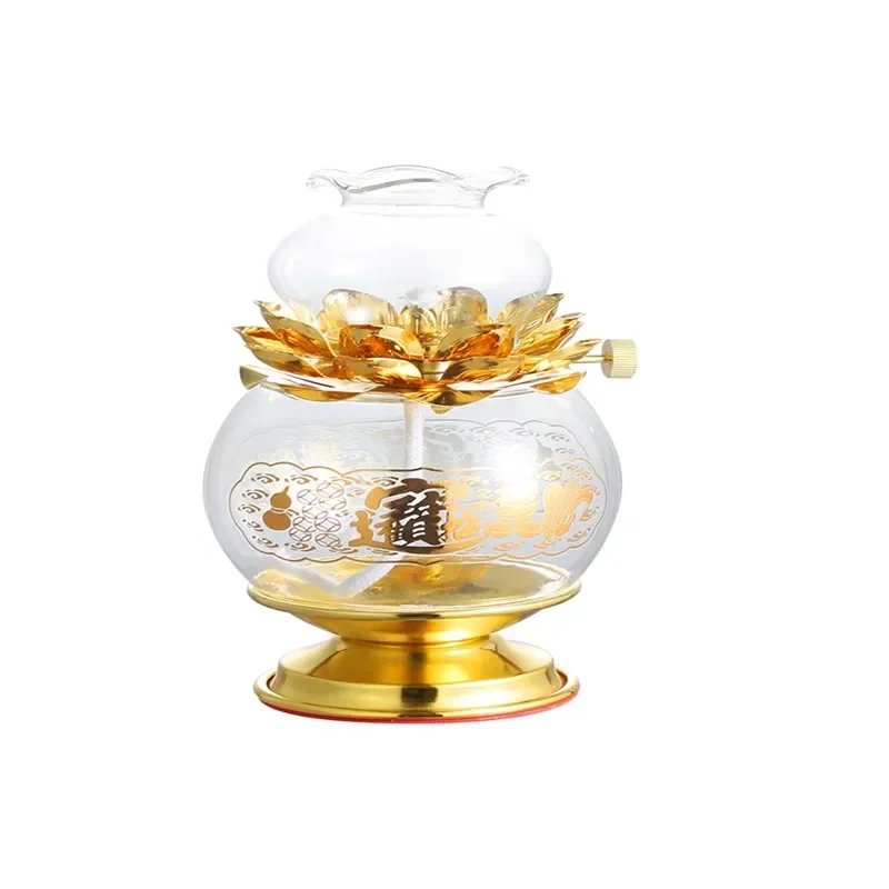Buddha Offering Lamp, Transparent Glass Lotus Lamp, Buddha Heart Sutra Butter Household Use, Prayer, Tools