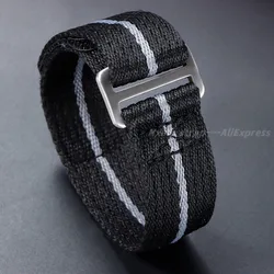 Nylon Canvas Watch Strap - Military Sports Style, Unisex Replacement Wristband - L (Black Grey)