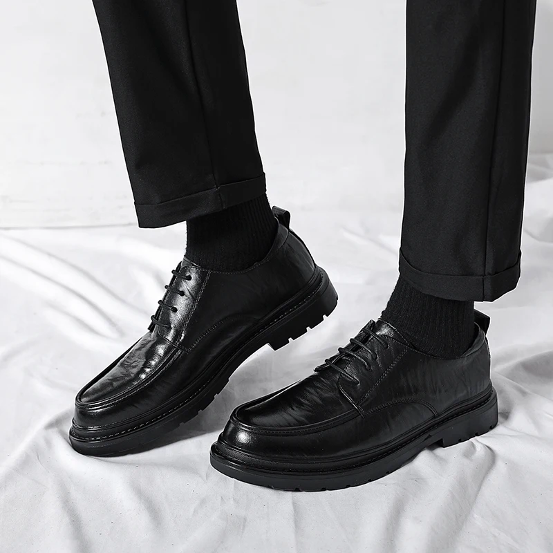 Men's round toe leather shoes Minimalist gentleman style Party Outdoor Wedding Leisure Business Walking Men's Shoes Plus Size 48