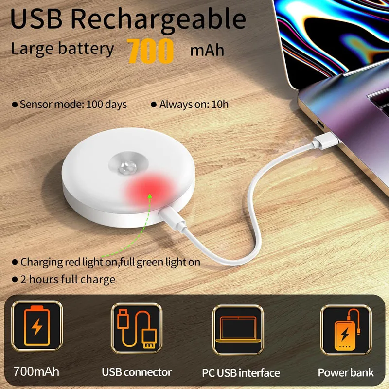 Lâmpada Recarregável USB, 700mAh Bateria, Sem Fio,