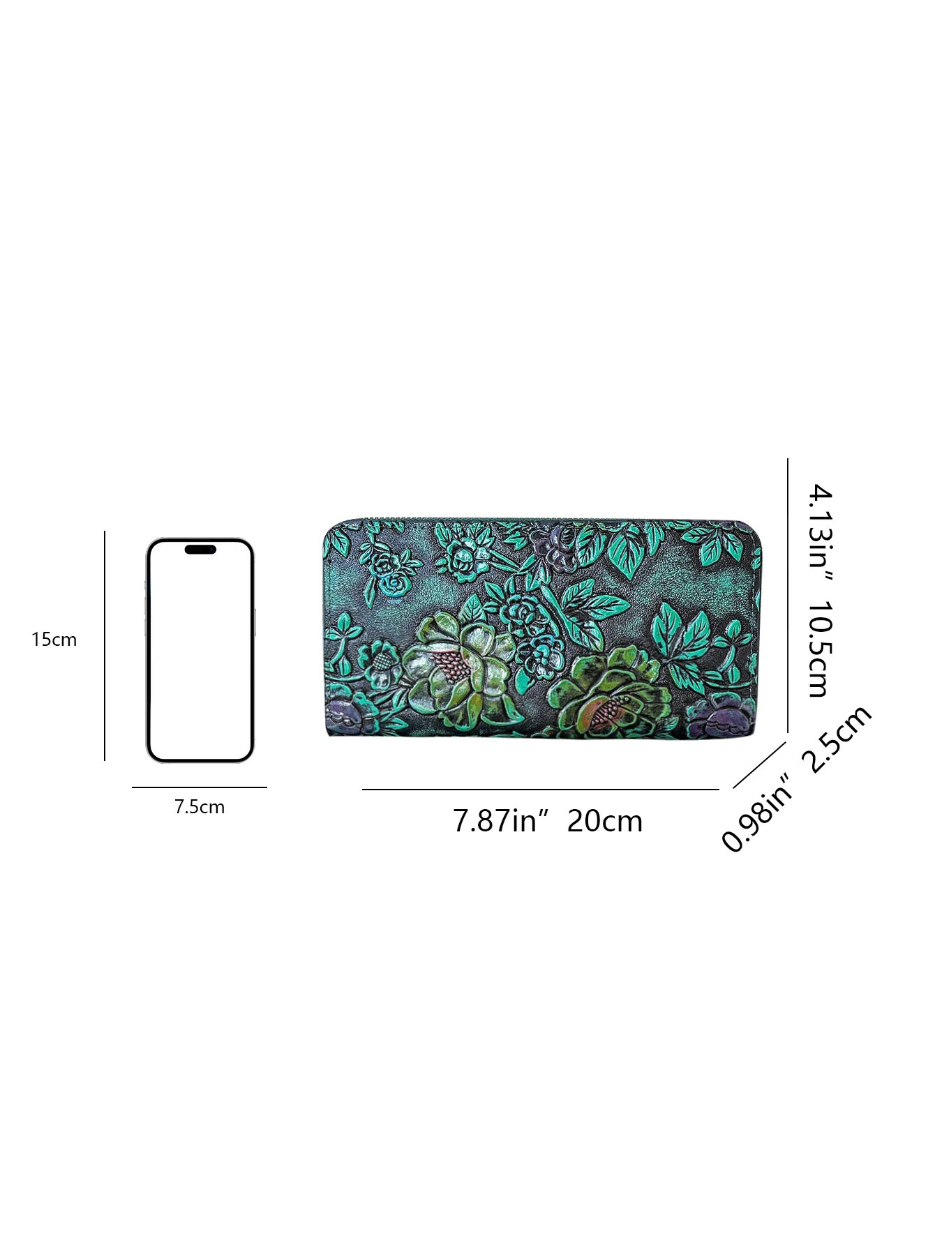 High-end retro carved long women's wallet, fashionable and elegant leather carved flower wallet clutch, can hold mobile phone, m
