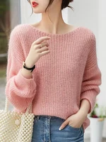 Elegant See-through Women Sweater Pullover Loose Jumper Autumn Winter Soft Warm Women Knitwear Sweater Basic Solid Cashmere Tops - Image 4