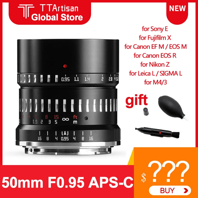 

TTArtisan 50mm F0.95 Large Aperture Lens MF APS-C Camera Lens for Nikon Z Leica L SIGMA M4/3 Sony E Fuji X Canon EF M RF Camera