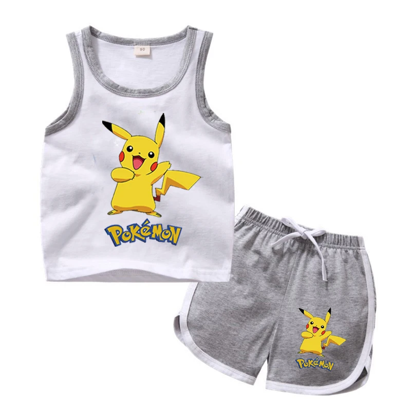 thumbnail image 1 of Conjunto de ropa para niños, camiseta de Pikachu para niño y niña, pantalones cortos, conjuntos de 2 uds., conjuntos de algodón para niñas pequeñas, ropa deportiva de la Patrulla Canina para niños, 1 of 5