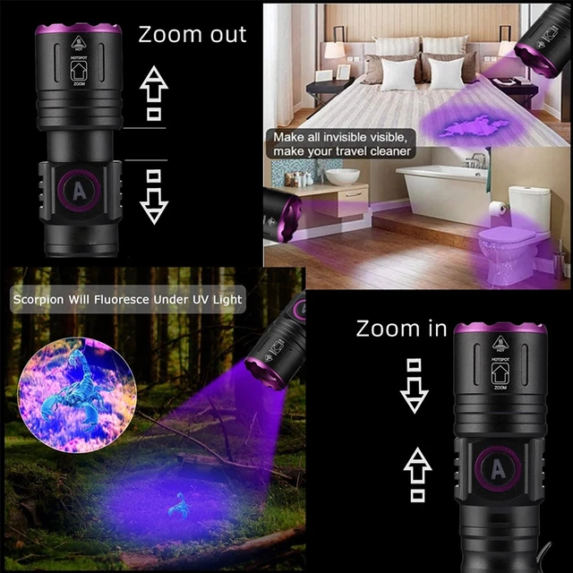 Lampe de poche à lumière UV LED, 365nm, 395nm, lumière noire