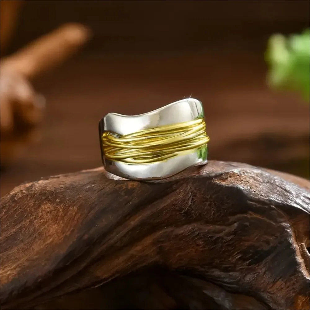 Vintage Creative Double Layer Engraved Line Entwined Style Ring for Women Niche Punk Multi-loop Rings Party jewelry Gifts