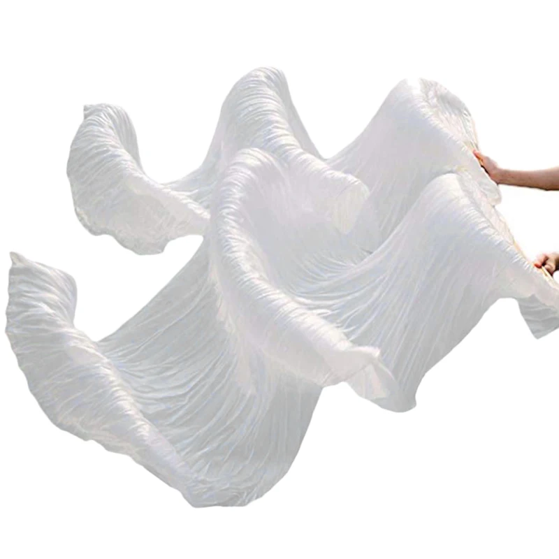 Silk Unisex Chinese Silk Veil Dance Fans 1Pcs Belly Dance Fans White Color 180X90cm