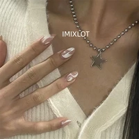 Collier pendentif étoile en acier titane pour hommes et femmes, Y2K Hip Hop, Cool, filles chaudes, chaînes de perles, ras du cou, bijoux à la mode coréenne 2