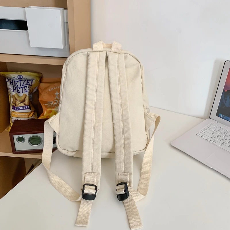 Small Canvas Backpacks For Women 100% Cotton School Bags For Teenage Girls Solid Purple Brand Korea Style Cloth Casual Satchels 2