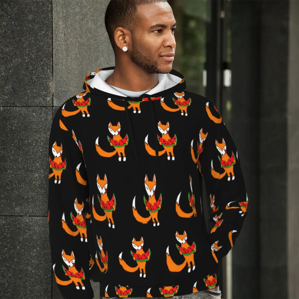 

Fox Eating Watermelon Casual Hoodies Unisex Cute Animal Aesthetic Pullover Hoodie Autumn Outerwear Printed Hooded Sweatshirts