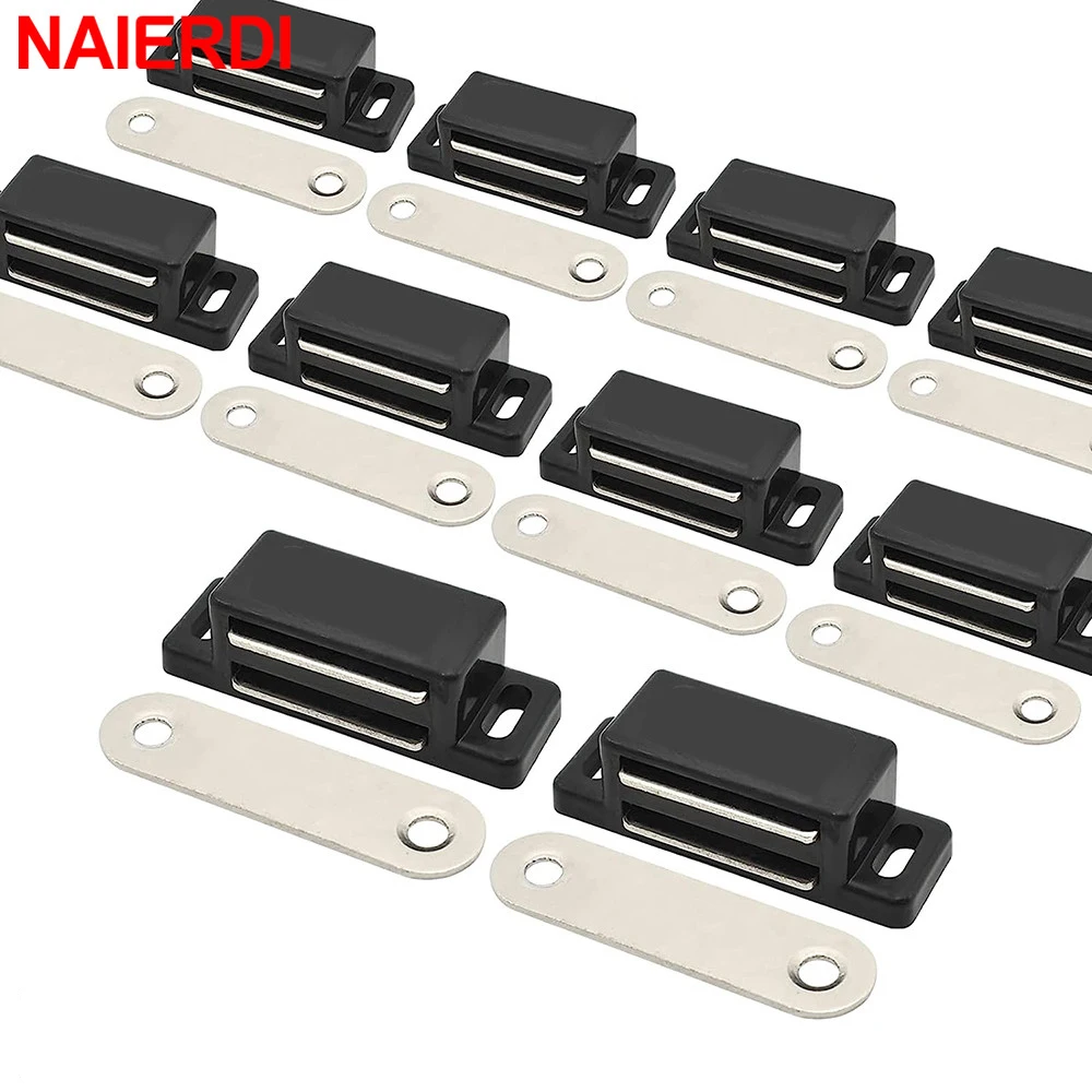 10 Pieces Plastic Cabinet Magnet Latch Black Magnetic ABS Cabinet Catches For Cupboards Drawers and Shutters