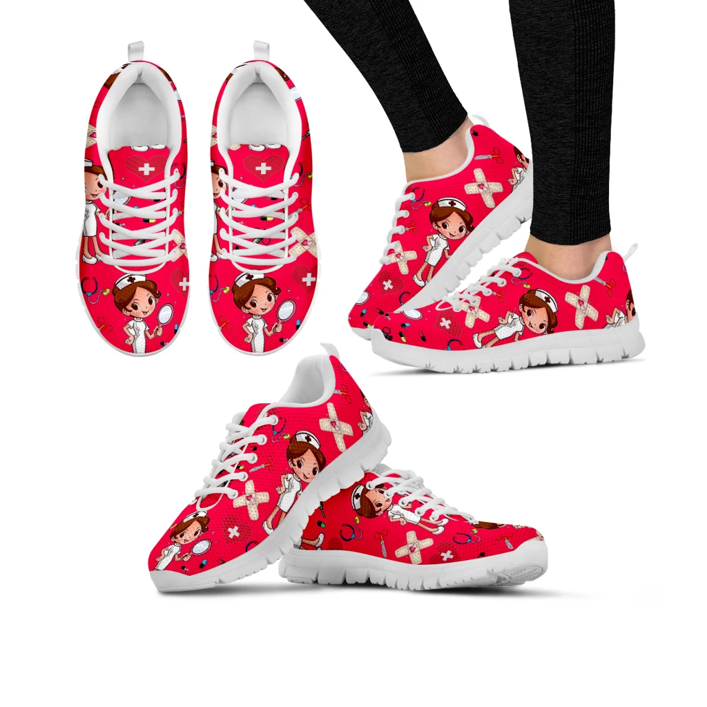 

Red Color Women Flats Shoes Funny Cartoon Nurse Pattern Female Spring/Autumn Sneakers Woman Students Girls Footwear
