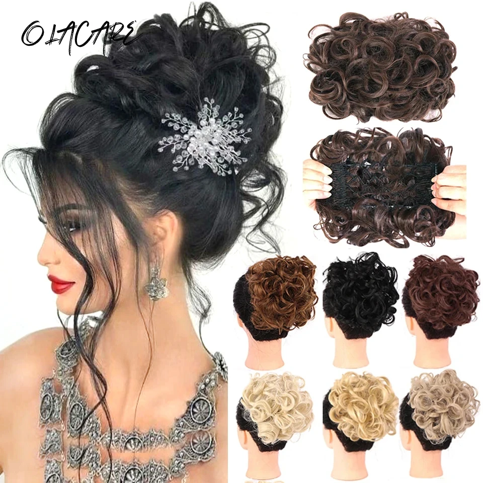 Synthetic Curly Brown Blonde Hair Bun Extension for Women