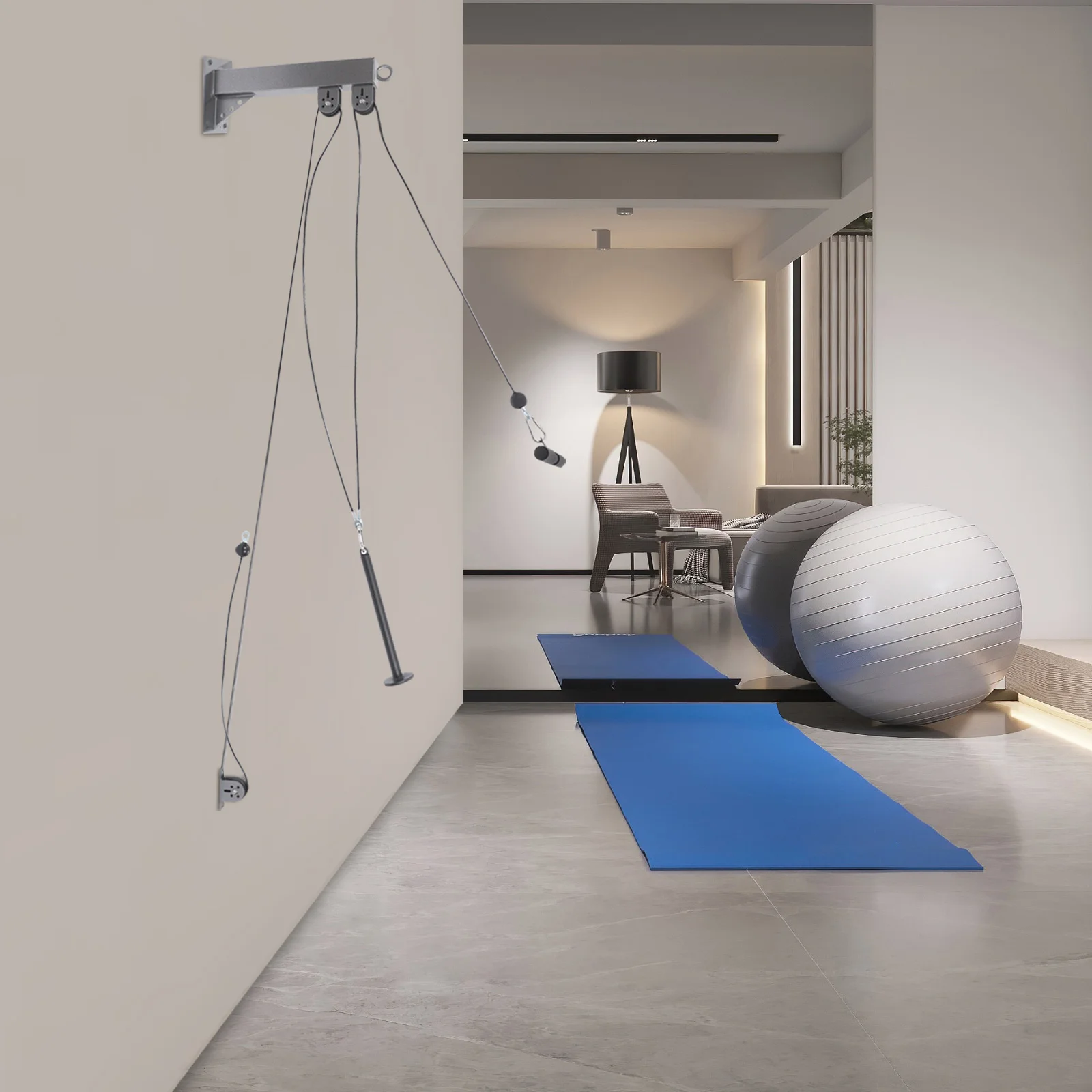 1. Wandmontiertes Fitness-Seilzugsystem, Schwarzes Stahl-Nylon-Heimtrainer-Kabelzugset, 150KG Belastbares Lat-Pull-Down-Trainingskit für Ganzkörper-Workout in Heim-Fitnessräumen – Detail 8