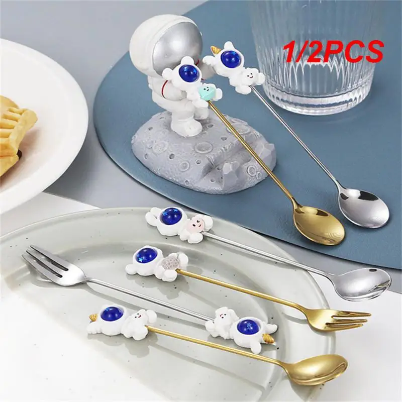 Juego De 8 Cubiertos De Postre (4 Cucharas + 4 Tenedores) De Acero Inoxidable Con Diseño De Donut - Longitud 5.5 Pulgadas, Colores Surtidos - Ideal Para Niños Y Fiestas