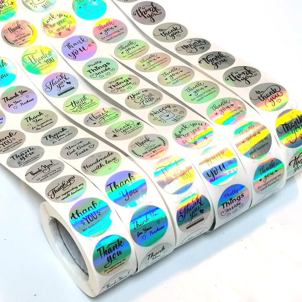 

25mm Rainbow Laser Stickers Thank You For Supporting My Small Business Gift Box Packages Party Festival Decoration Wholesale