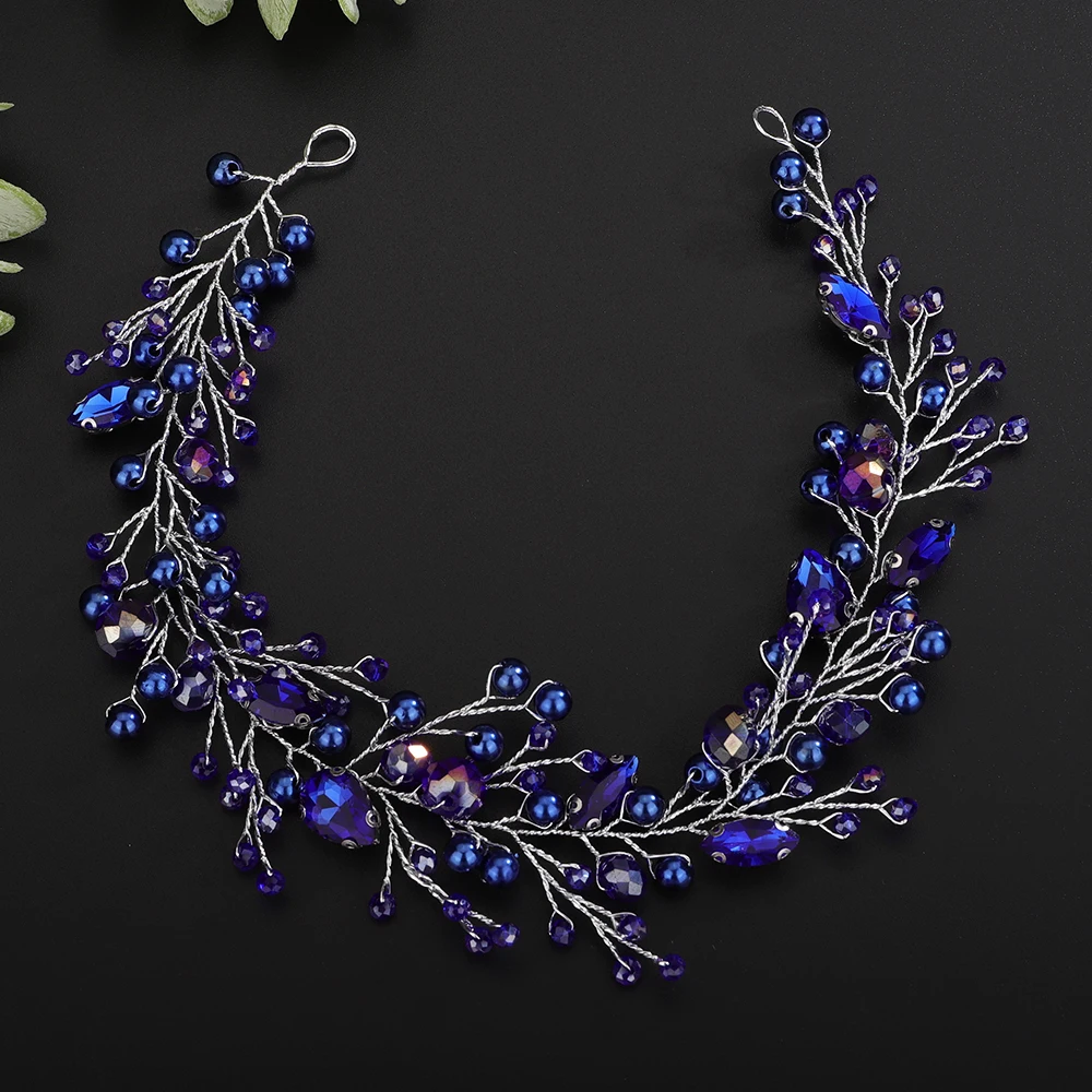 Silver Trendy Rhinestoen Wedding Handband Black Red Handmade Pearl Bridal Headpiece Hair Accessories Blue Party Headdress Tiaras