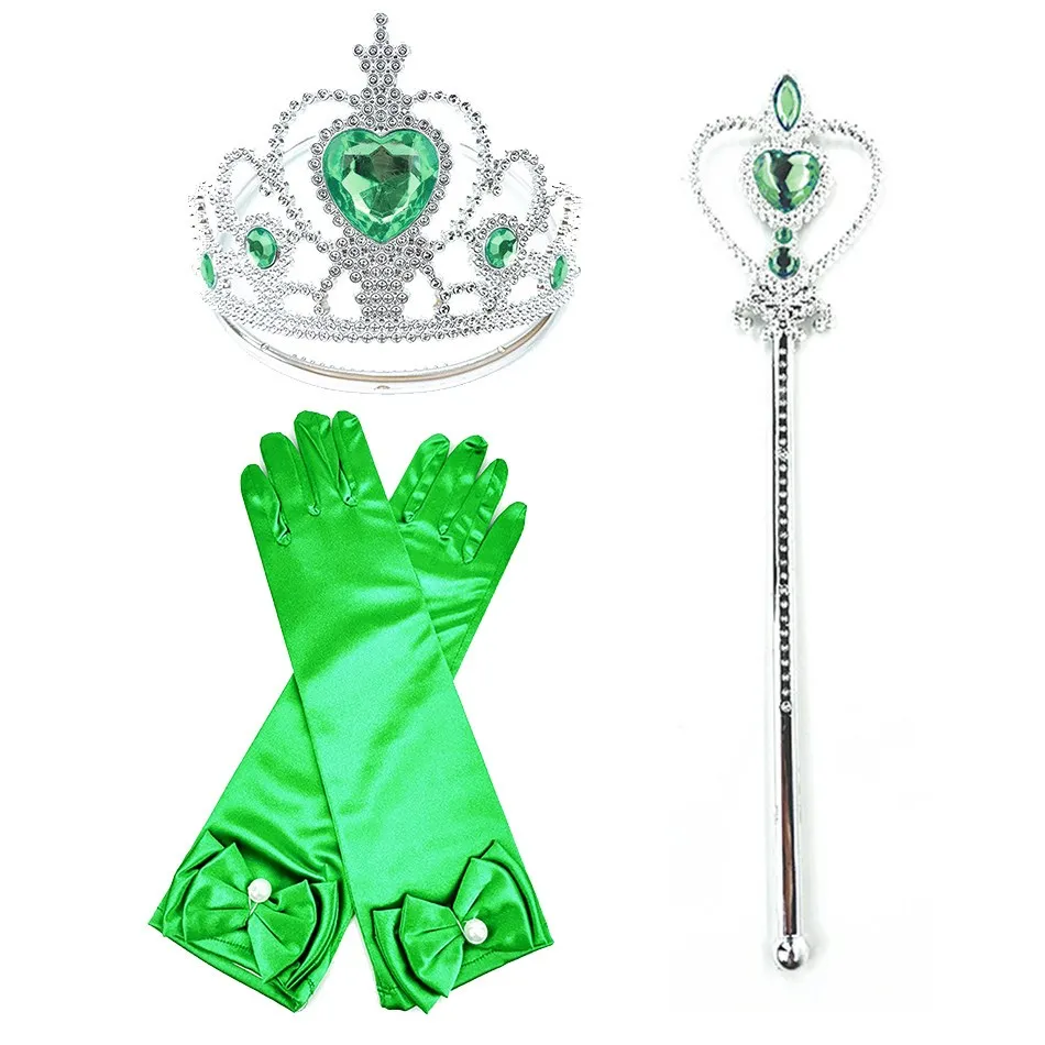 Children Accessories Set Queen Elsa Aurora Rapunzel Fancy Costume Party Supplies Blue Green Pink Purple Wand Crown Gloves Outfit