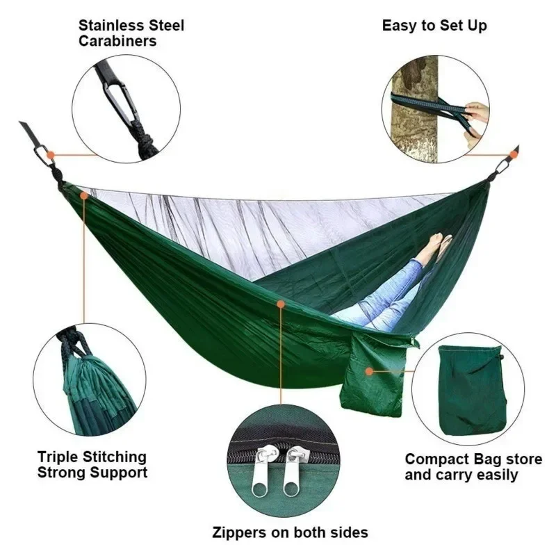 Camping Hammock Outdoor Hammock Swing Hammock Swing Chair Double Camping Hammock with Mosquito Net Portable Parachute 6 Ring Strap Travel Swing Chair