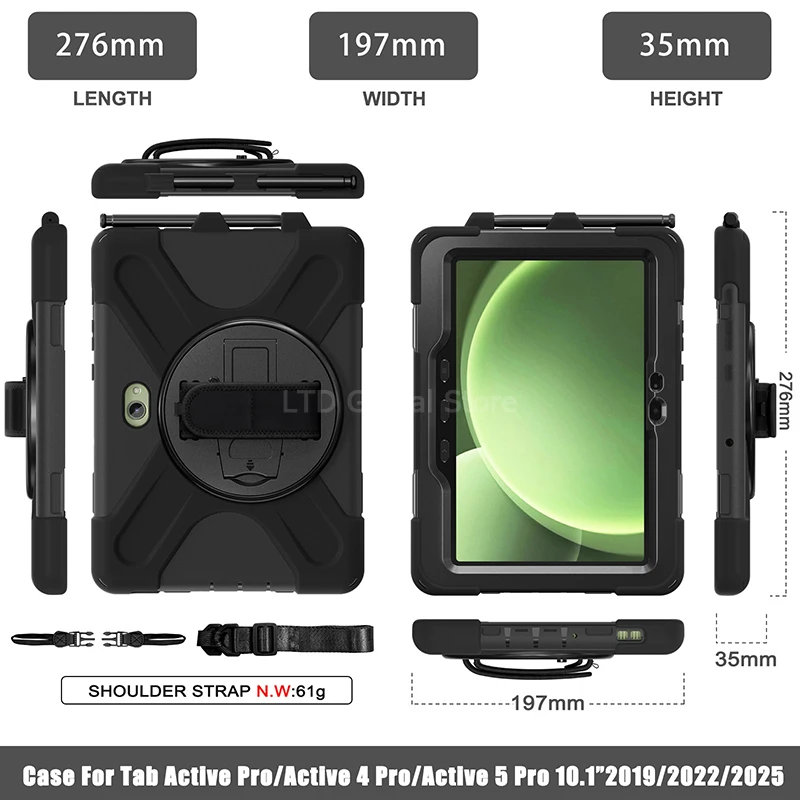 Durable 360° Rotatable Tablet Case with Kickstand & Hand Strap