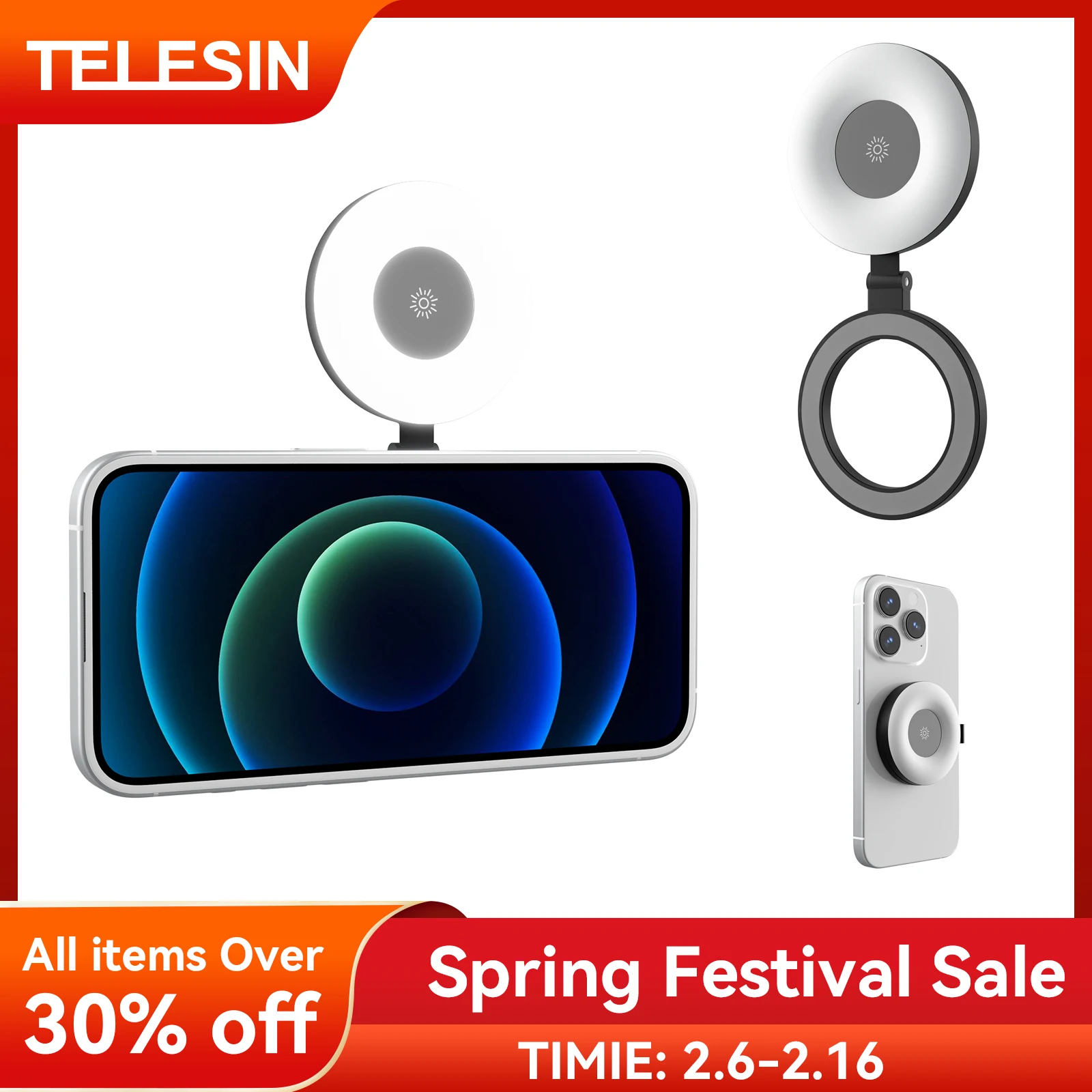 Telescopin Smartphone Magnetic Fill Light Mini Selfie Light 3 Modalità Luminosità Regolabile Per Iphone Xiaomi Huawei Samsung Phone