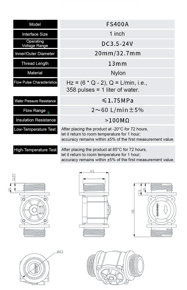 YF-S201 Hall Flow Sensors Water Flow Sensor Hall Effect Liquid Meter G1/2 1/2 In