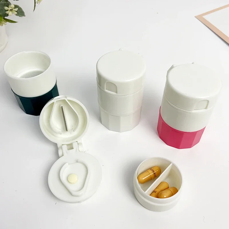 Medicine Splitter Box Storage Pill Crusher Multifunction Portable 4 Layer Powder Tablet Grinder Powder Pill Cutter