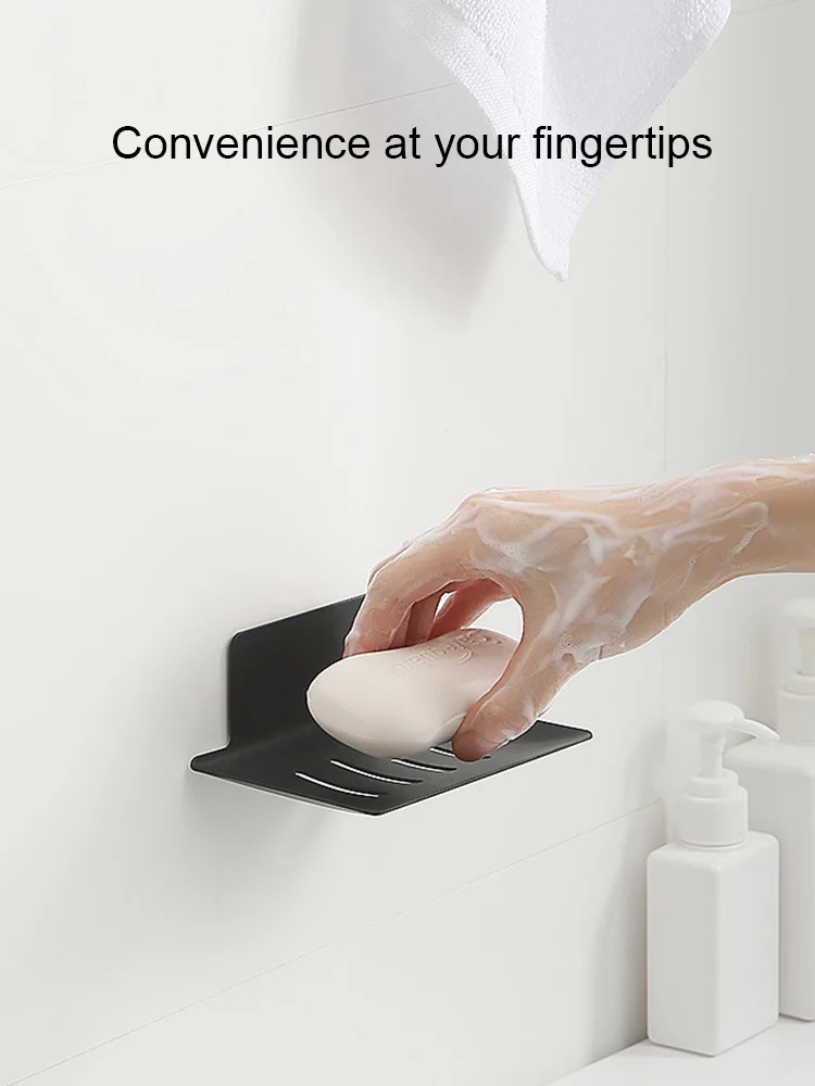 Soap Dish Shower Waterfall Black Stainless Steel Soap Tray Self Adhesive Bar Soap Holder with Drain for Shower Bathroom Kitchen 5