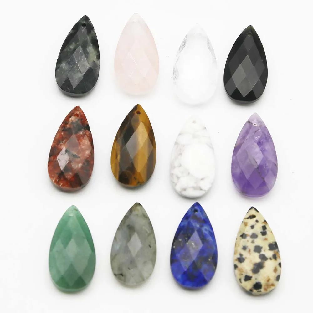 Quality Natural Stone Cut Single Hole Water Drop Necklace Pendants Reiki Charms Fashion Jewelry Accessories Gift Wholesale 12Pcs