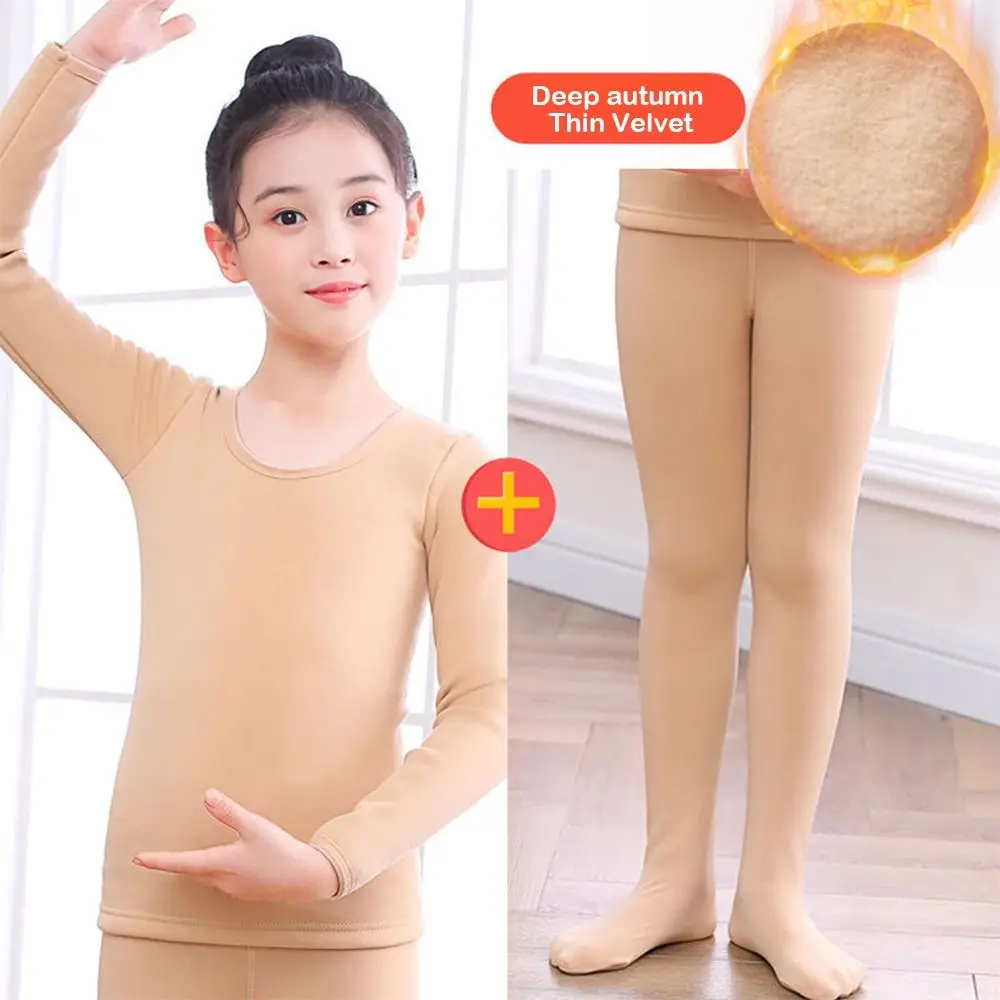 Modische Winter-Thermo-Unterwäsche-Sets Stretch-Fleece Ballett-Unterwäsche-Set Hautfarben Warme Tanzstrumpfhosen – Detail 12