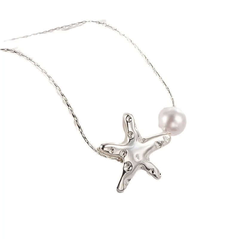 Real Money 925 Sterling Silver Starfish Pearl Charm Pendant Choker Necklace for Women Female Luxury Wedding Party Jewelry Gift