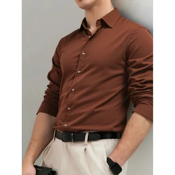 AIOPESON Camicia in velluto a coste da uomo pesante 100% cotone Autunno Inverno Tinta unita Business Casual Manica lunga Classica 1