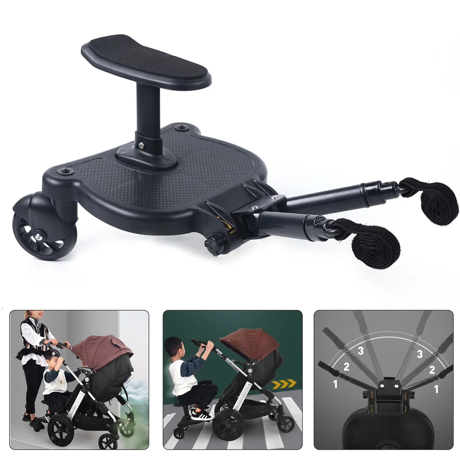 Stroller Board Universal 2in1 Stroller Ride Board Buggy Wheeled Seat Pedal with Detachable Seat Standing