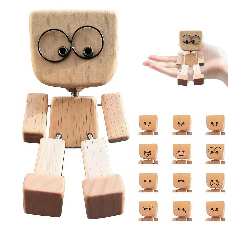 XUSIJAKQ1 Shaking Wooden Man Figurine, Bobblehead Wooden