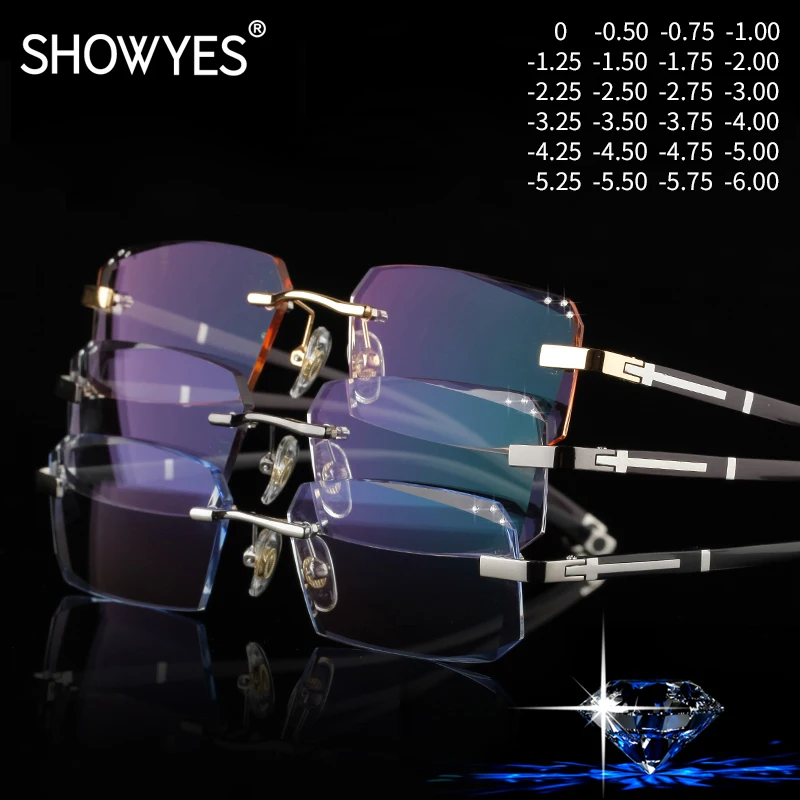 Prescription Glasses Famous Designer Rimless Glasses Frame Men Rhinestone Eyeglasses Clear Lens Diamond Anti Blue Light Coating Prescription Eyewear