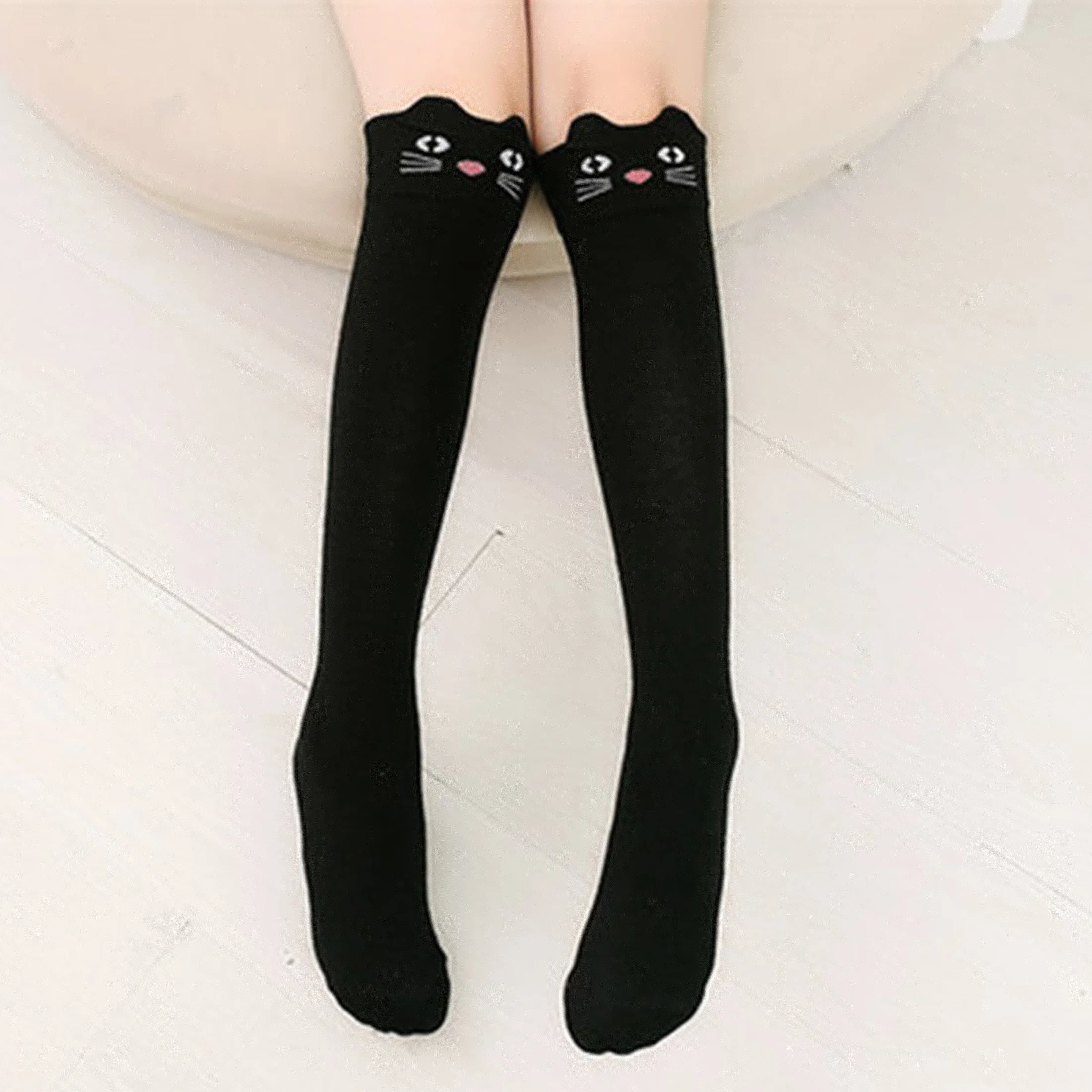 2 Pairs of Cat Striped Knee-High Socks for Girls