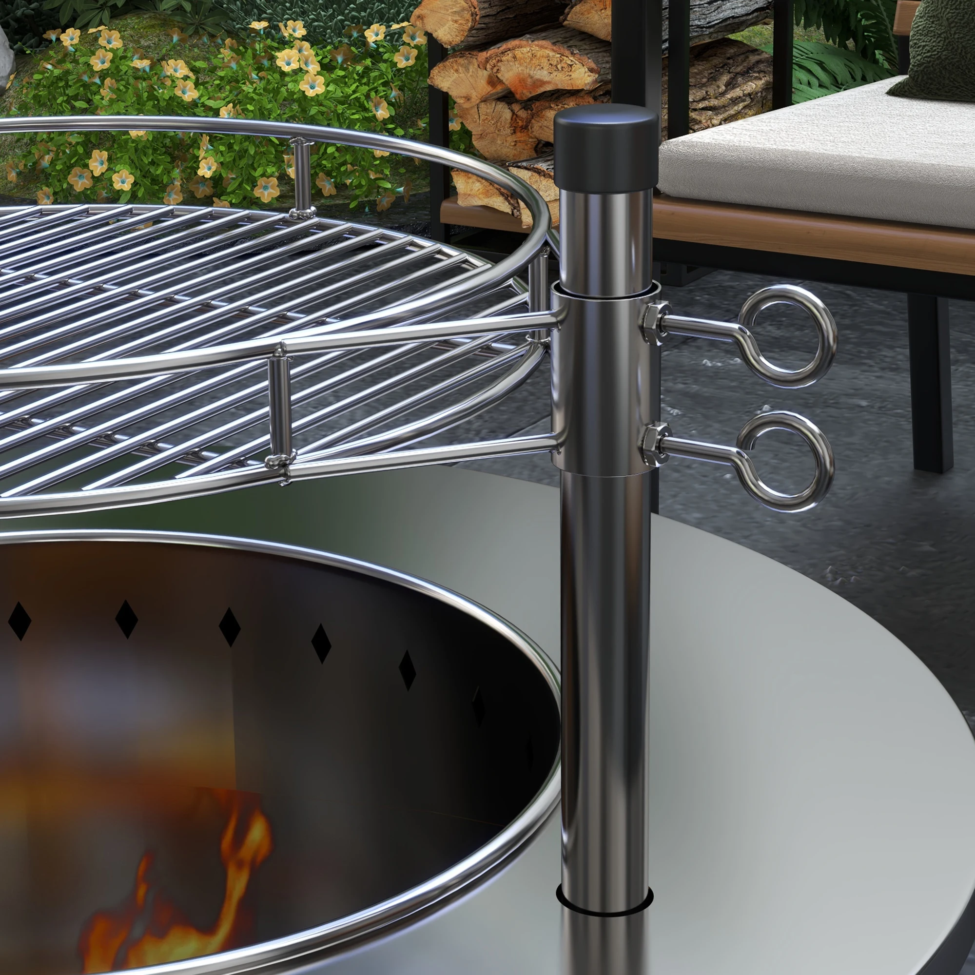Outsunny 25" Stainless Steel Smokeless Fire Pit with Grill, Poker, Silver